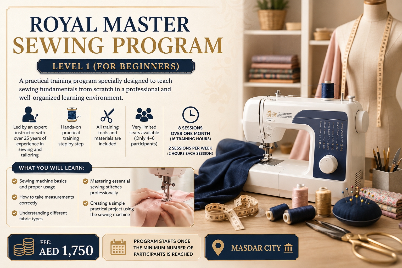 Royal Master Sewing Program – Level 1 (For Beginners)